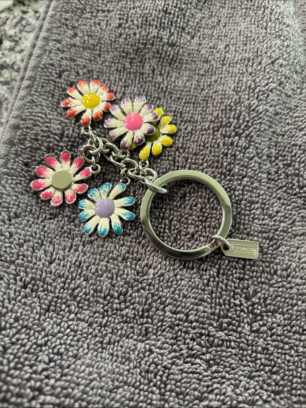 Coach Enamel Daisy Charm Keyring in Yellow, Blue, Purple, Red, Pink - Picture 7 of 7